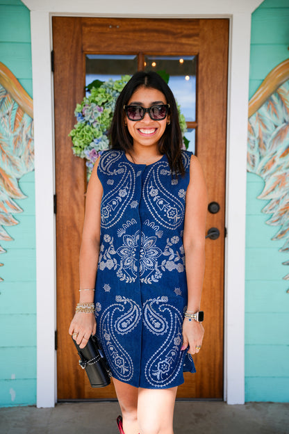 Queen of Sparkles Denim Sequin Paisley Dress