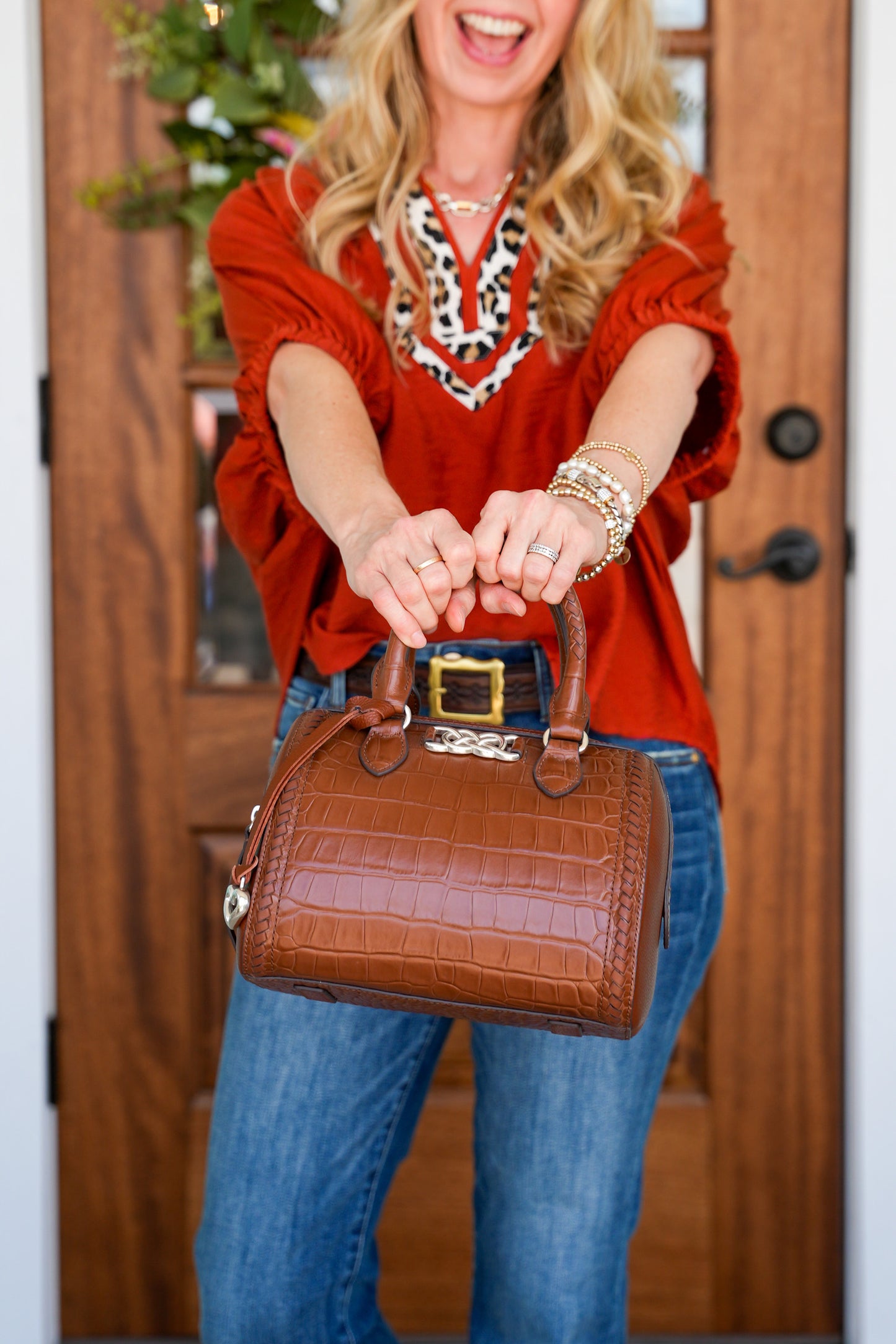 Rust Dolman Top w/Leopard Detail