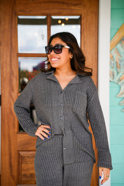 Barefoot Dreams CCUL Lurex Rib Button Front Shirt