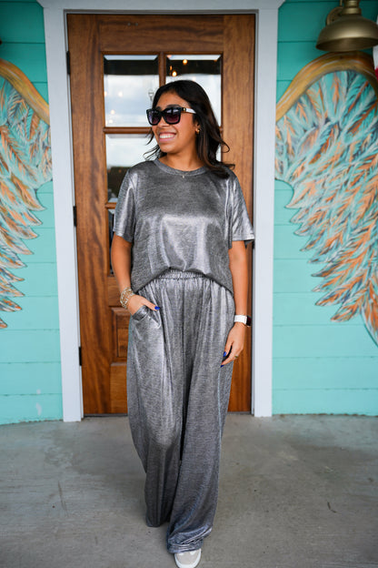 Silver Metallic Avery Pants
