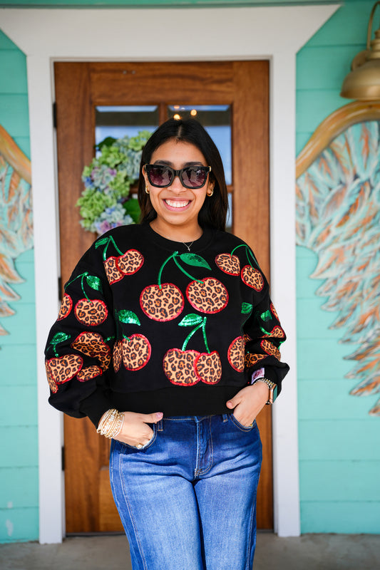 Queen of Sparkles Leopard Cherry Sweatshirt