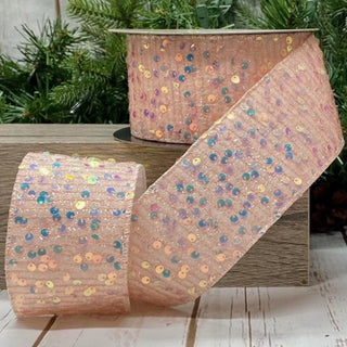 2.5in x 10 yds Sequin Tinsel Pink Ribbon
