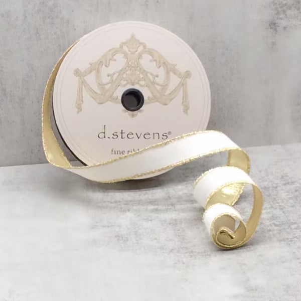 1 in x 25yds Velvet White Ribbon - Met Gold Back