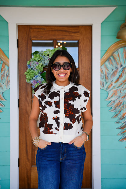 Queen of Sparkles Sequin Cow Print Top
