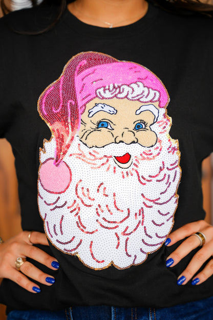 Sequin Chenille Santa Black Tee