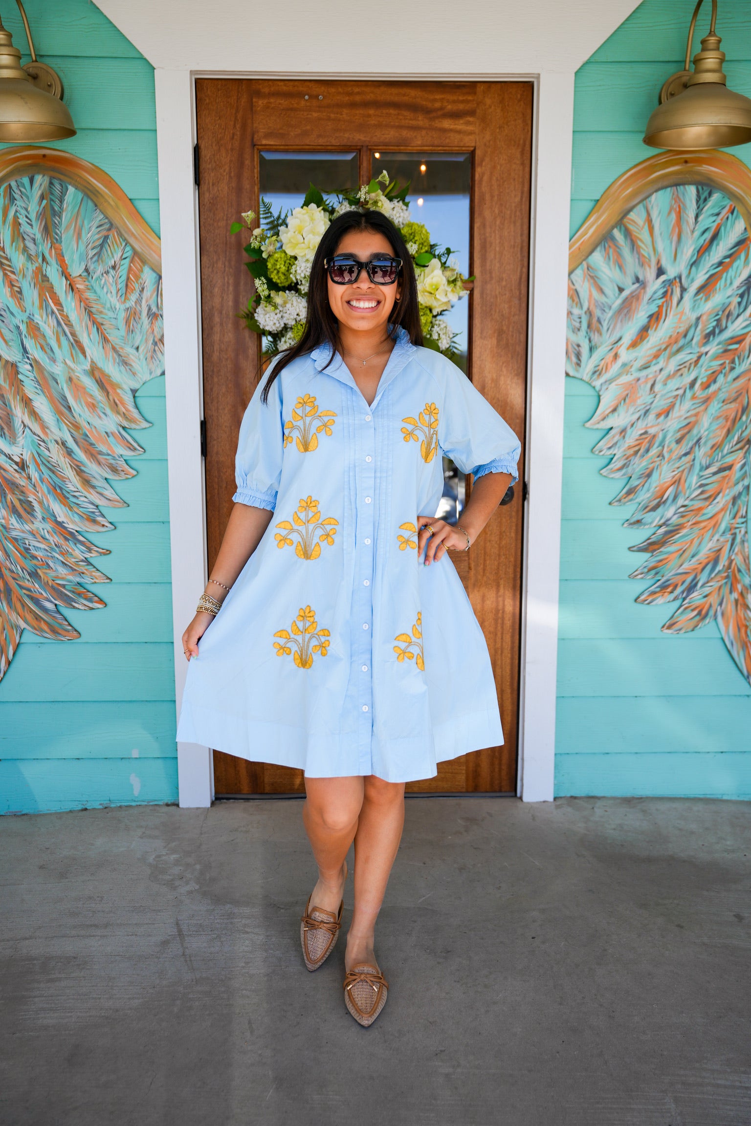 Uncle Frank Blue Block Embroidered Dress