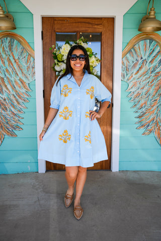 Uncle Frank Blue Block Embroidered Dress