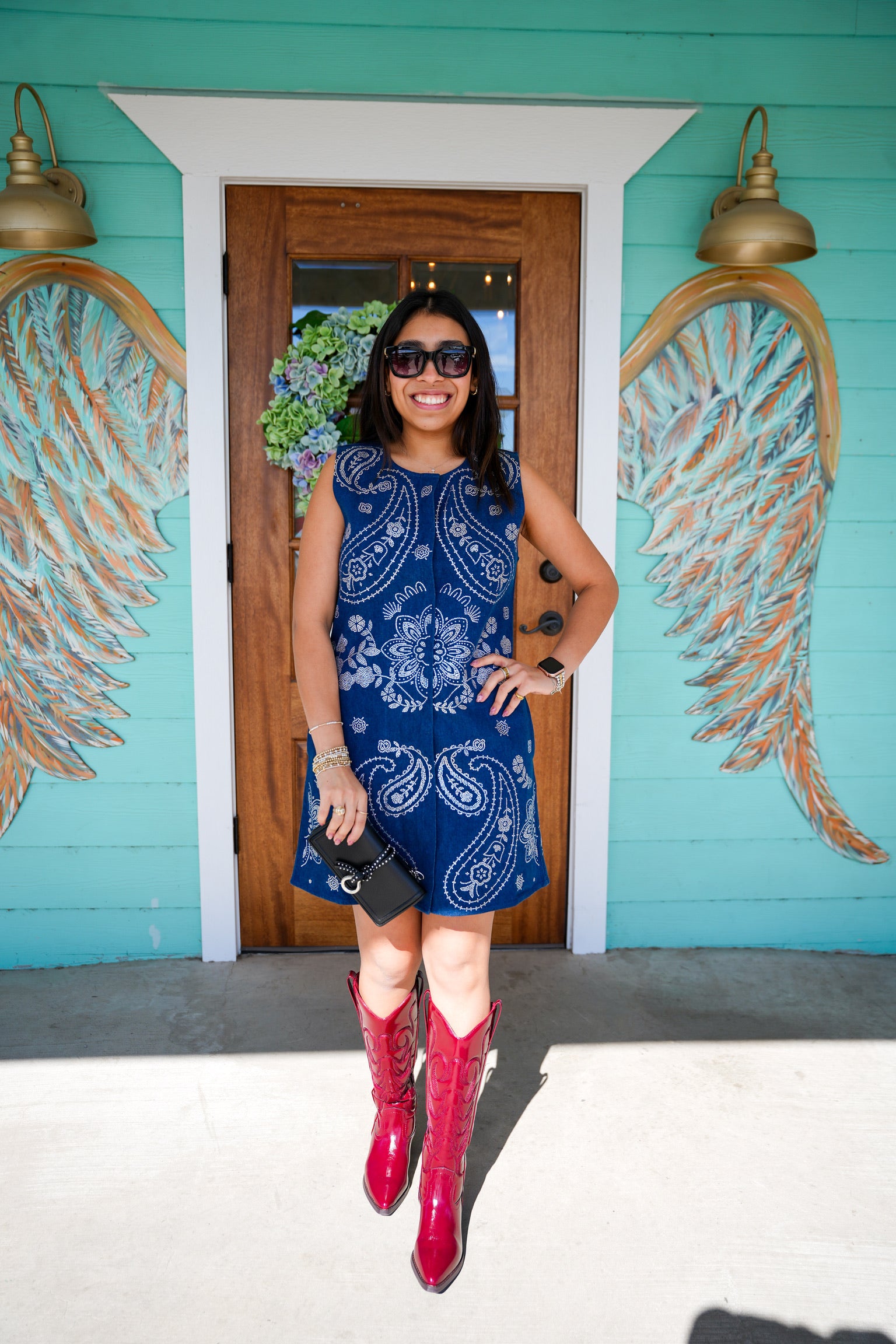 Queen of Sparkles Denim Sequin Paisley Dress Small