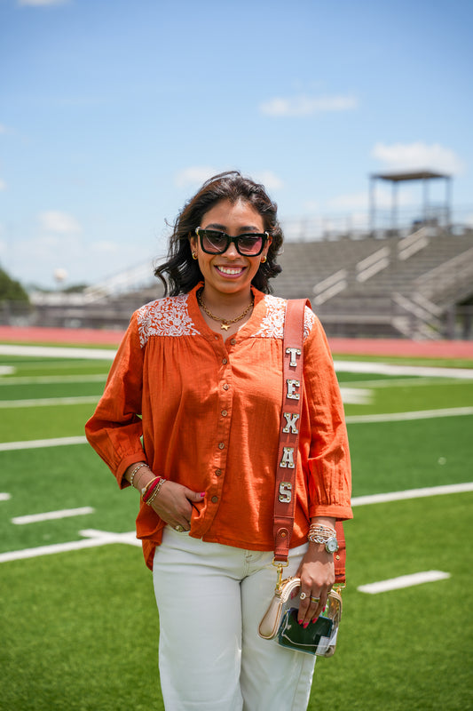 Burnt Orange Embroidered Jane  Top
