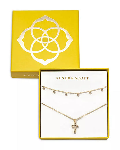 Kendra Scott Amelia Cross Necklace Gift Set Gold White Crystal