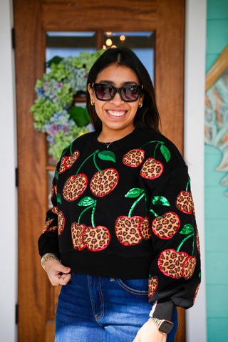 Queen of Sparkles Leopard Cherry Sweatshirt