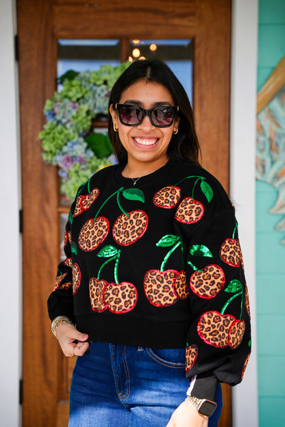 Queen of Sparkles Leopard Cherry Sweatshirt