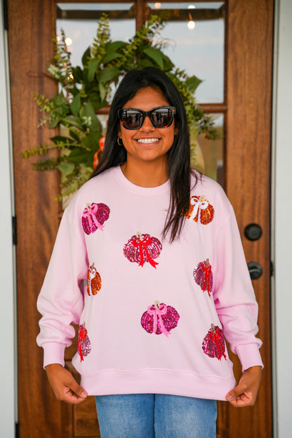 Pink Sarah Pumpkin Bow Sweatshirt