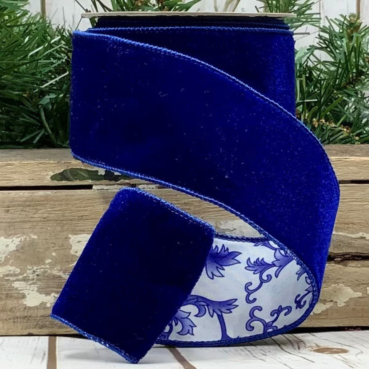 2.5in x 10 Velvet Chinoiserie Blue Ribbon