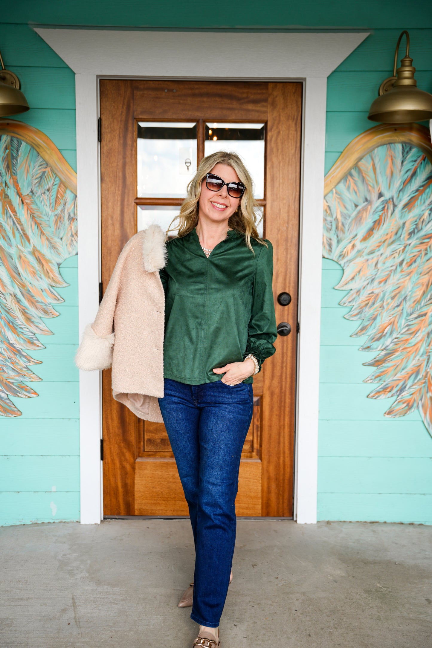 Ivy Jane Hunter Green Suede LS Top