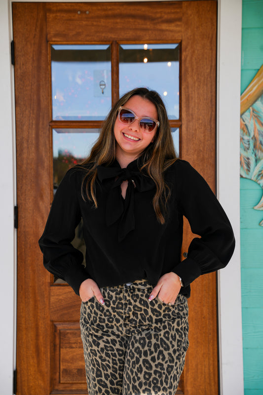 Black Anastesia Neck Tie Detail Top