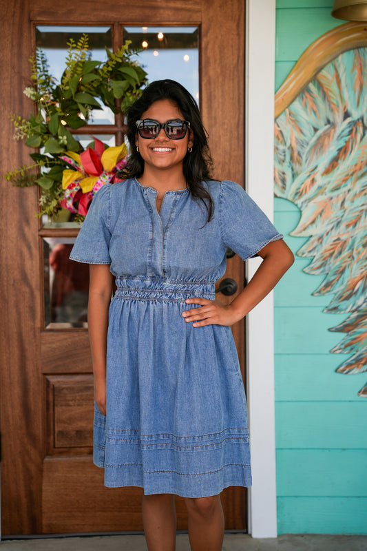 Washed Denim Short Sleeve Dress