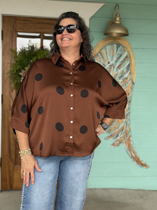 Brown &  Black Polka Dot Top
