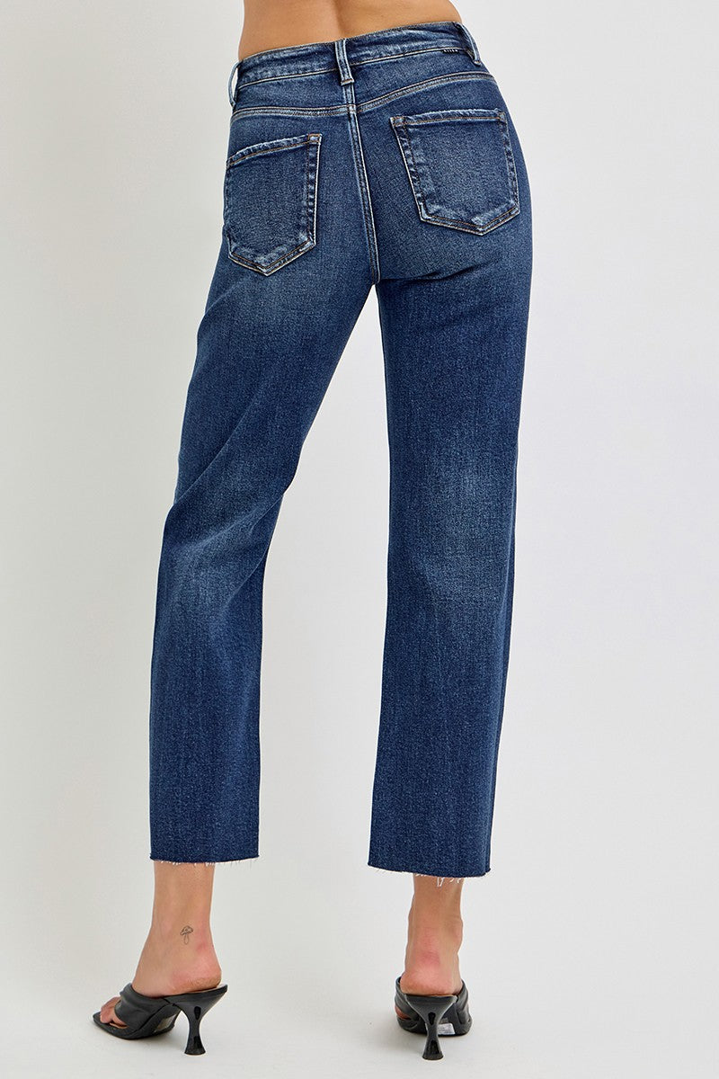 Risen High Rise Dark Slim Barrel Jean