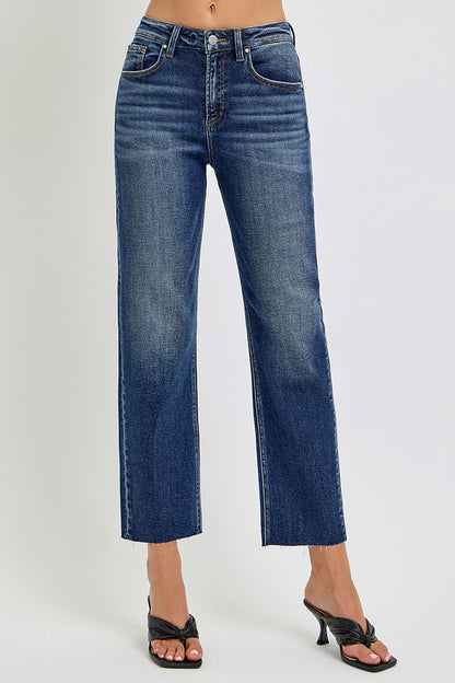 Risen High Rise Dark Slim Barrel Jean