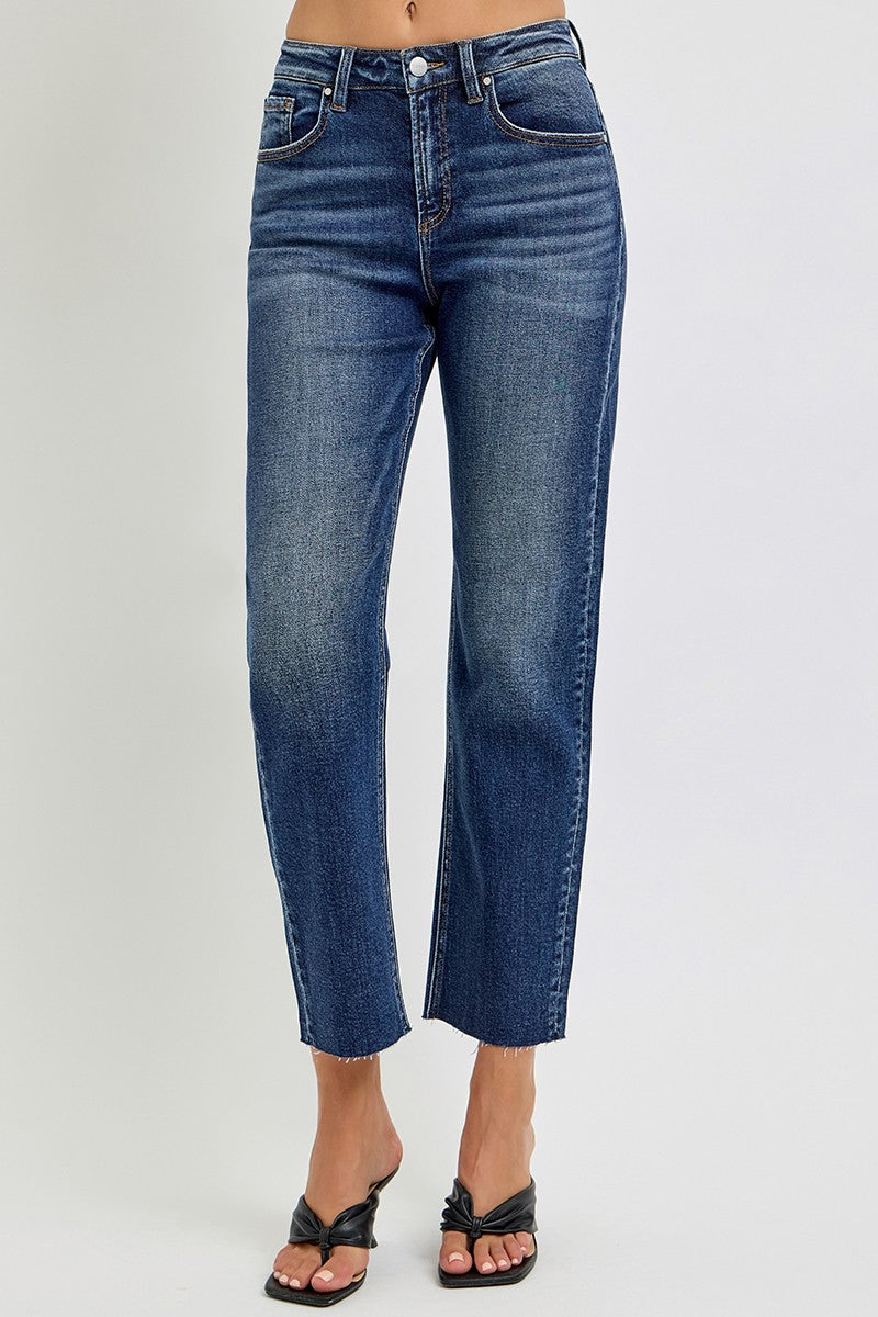 Risen High Rise Dark Slim Barrel Jean