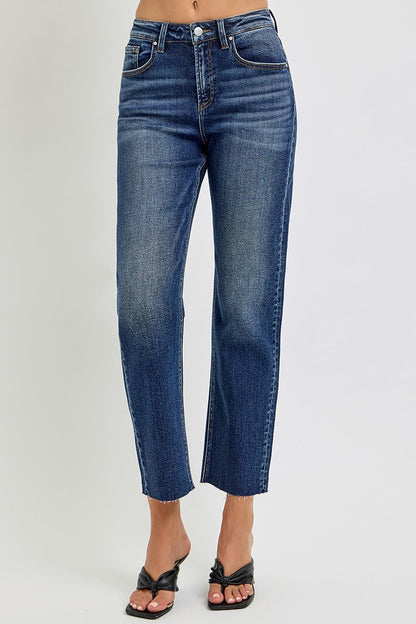 Risen High Rise Dark Slim Barrel Jean