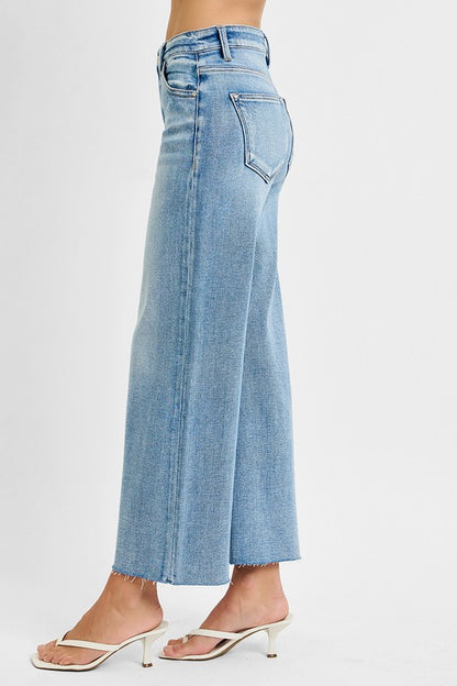 Risen Mid Rise Crop Wide Leg Denim