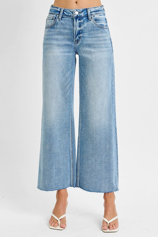 Risen Mid Rise Crop Wide Leg Denim