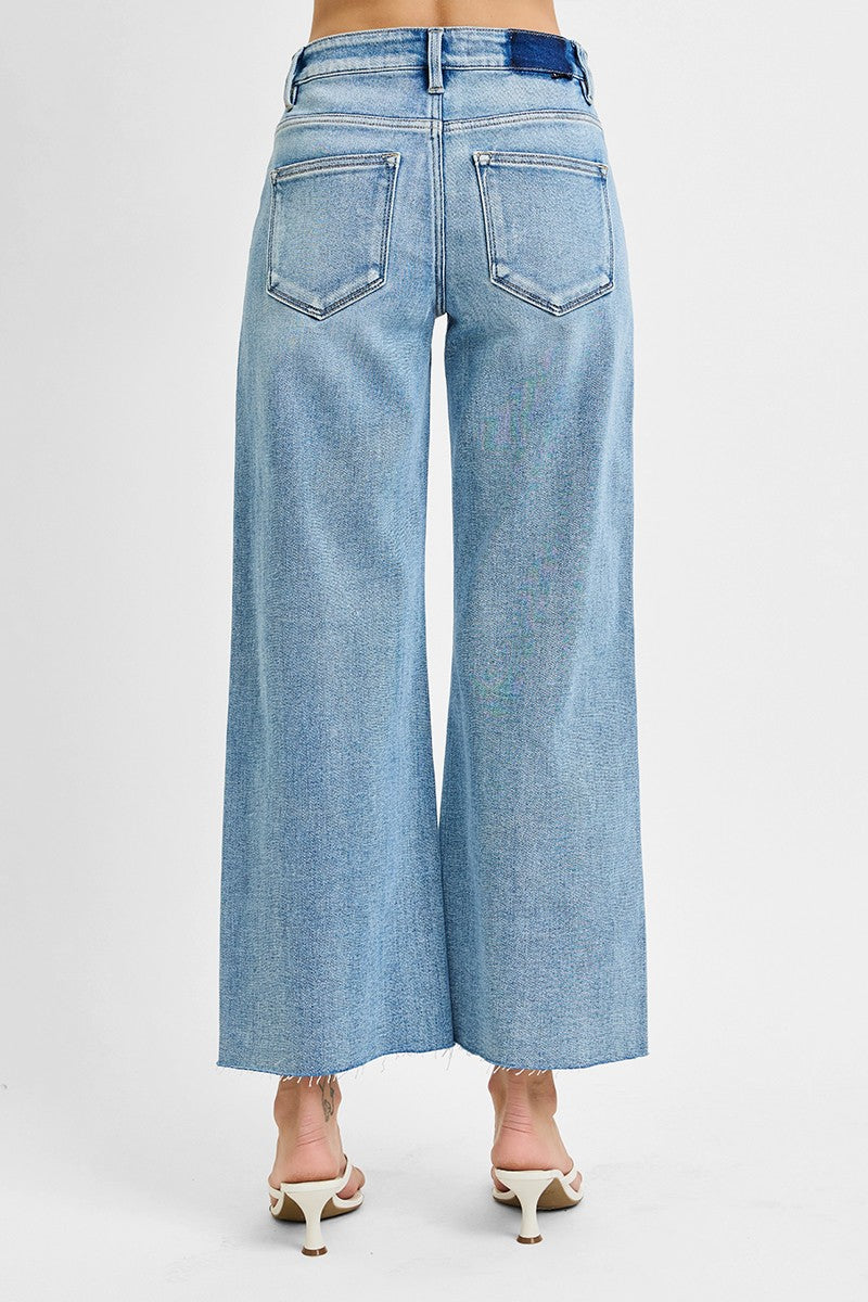 Risen Mid Rise Crop Wide Leg Denim