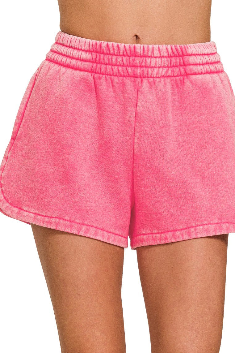 Fuchsia Acid Washed Dolphin Shorts