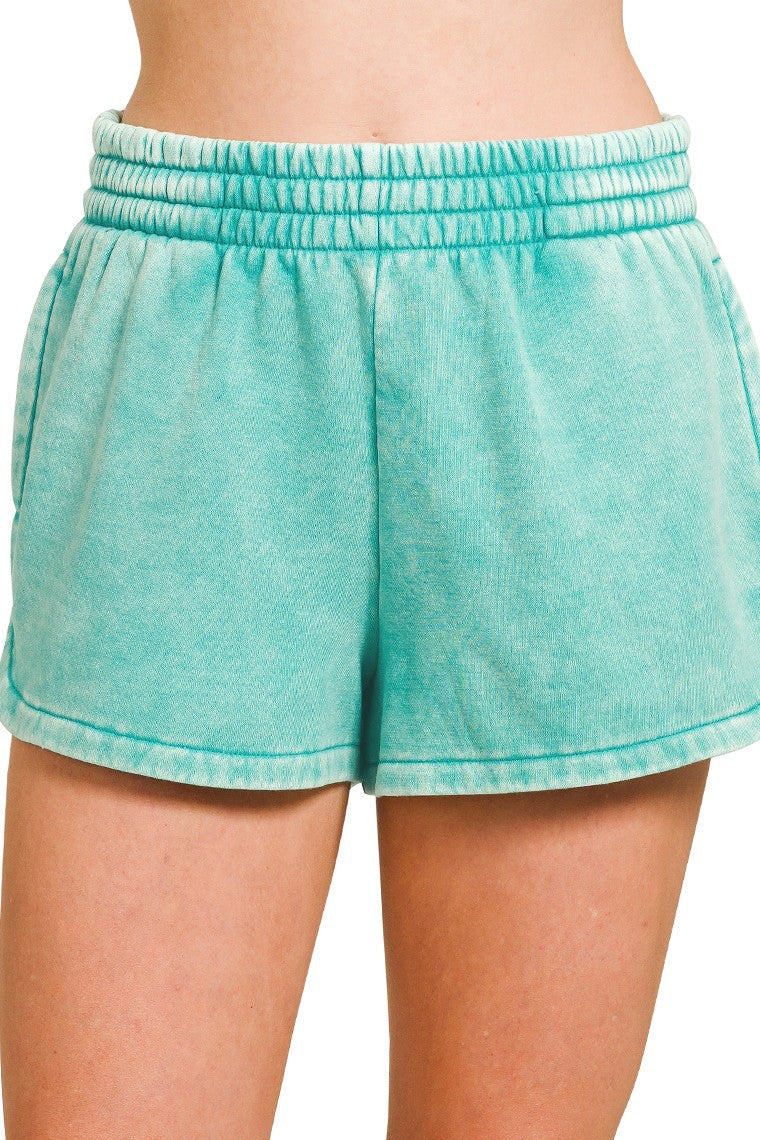 Turquoise Acid Washed Dolphin Shorts