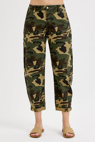 Risen Camo High Rise Barrel Pants