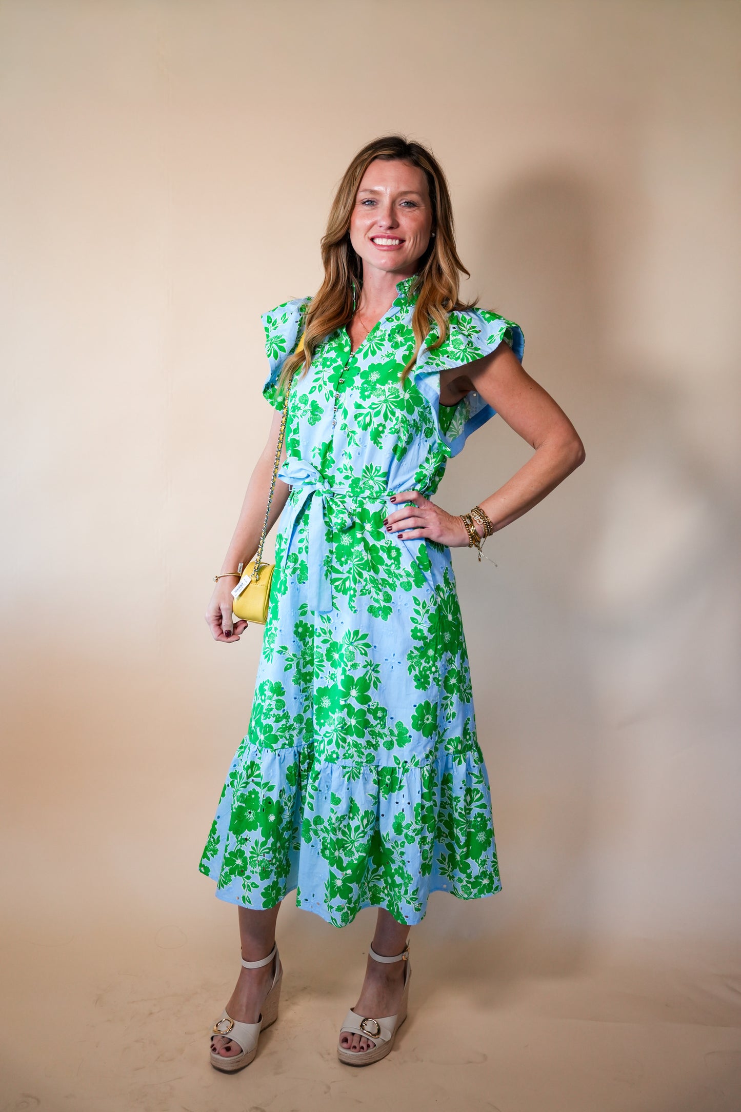 Blue & Green Eyelet Maxi Dress