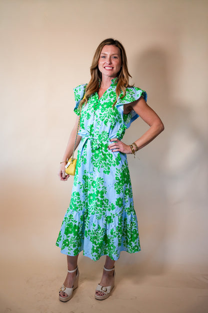 Blue & Green Eyelet Maxi Dress