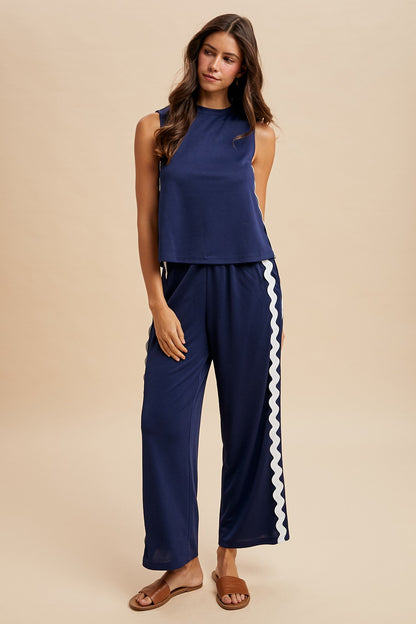 Navy Ric Rac Trim Top & Pant Set