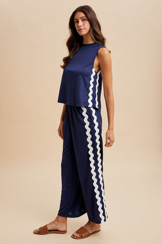 Navy Ric Rac Trim Top & Pant Set