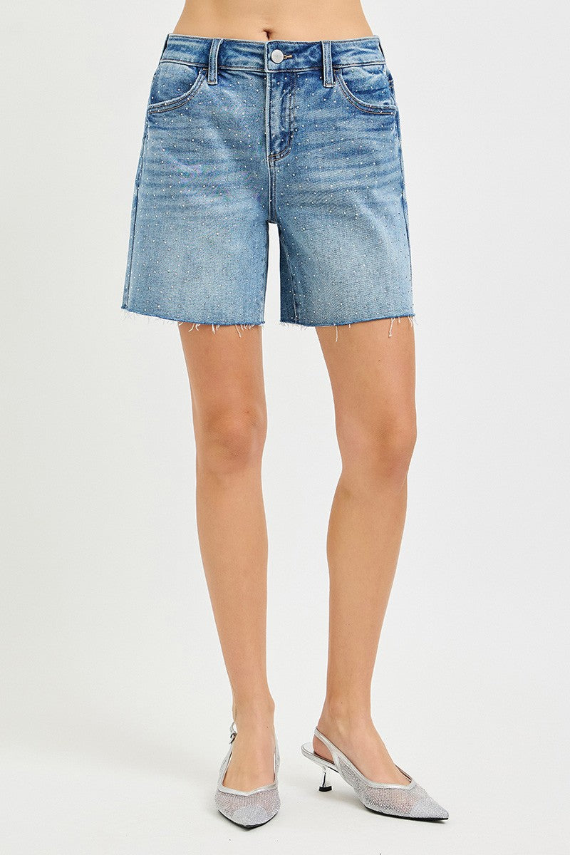 Risen Slouchy All Over Rhinestone Shorts
