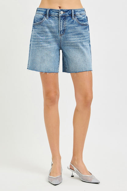 Risen Slouchy All Over Rhinestone Shorts
