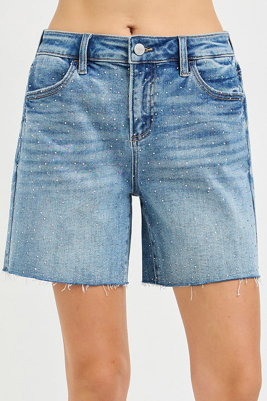 Risen Slouchy All Over Rhinestone Shorts