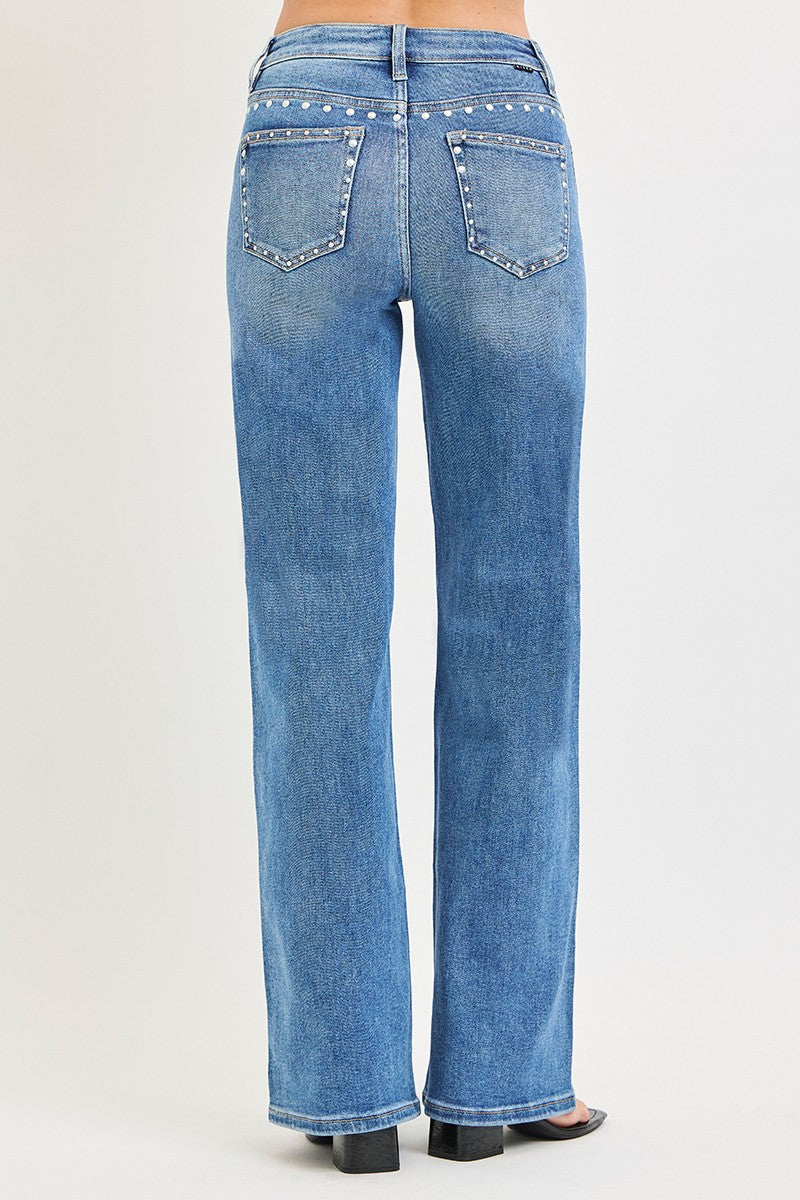 Risen HR Studded Wide Leg Denim