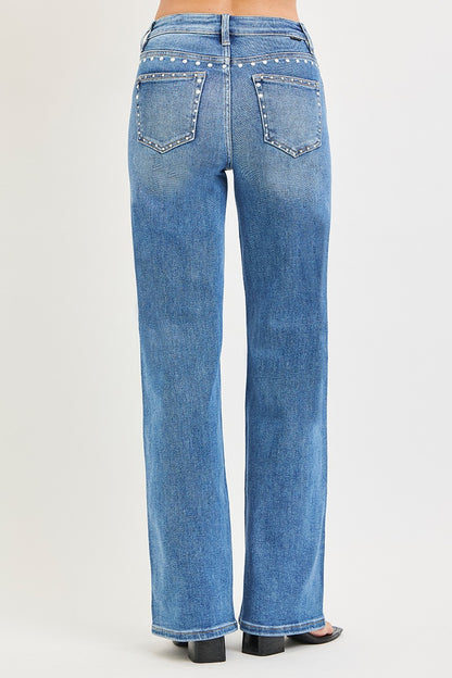 Risen HR Studded Wide Leg Denim