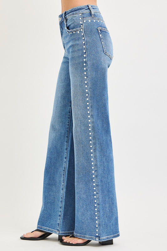 Risen HR Studded Wide Leg Denim