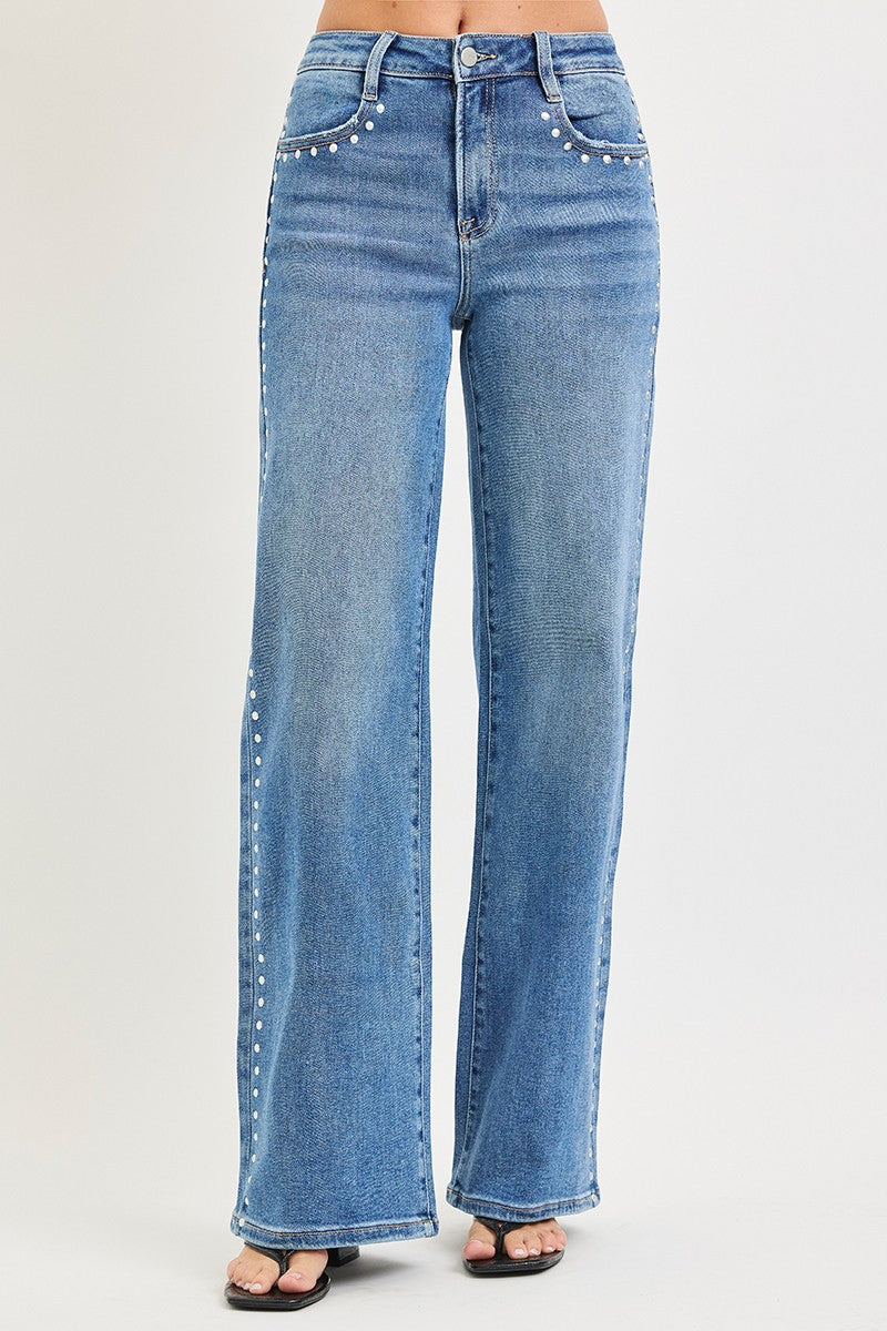 Risen HR Studded Wide Leg Denim
