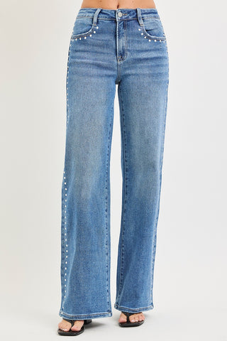 Risen HR Studded Wide Leg Denim