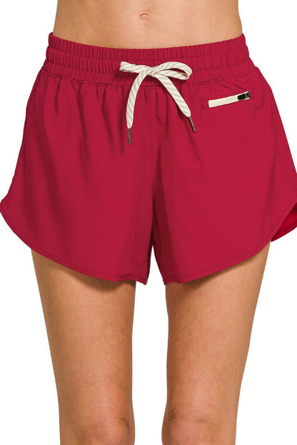 Wine Lined Shorts With Zip Coin Pocket