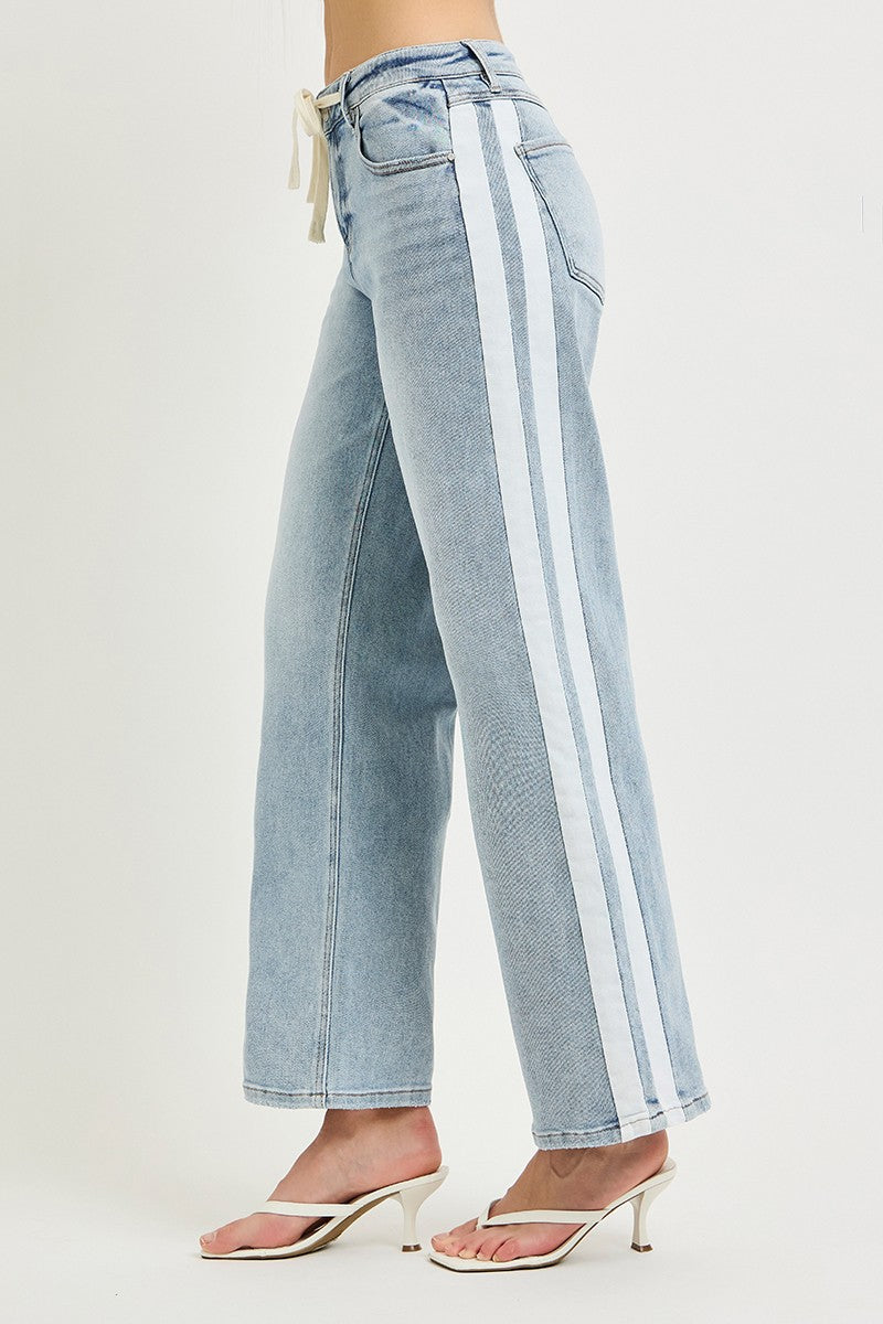 Risen Side Contrast Stripe Drawstring Denim