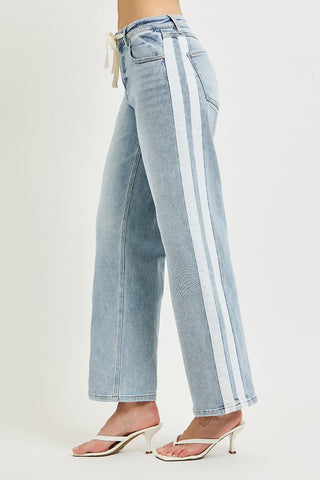 Risen Side Contrast Stripe Drawstring Denim