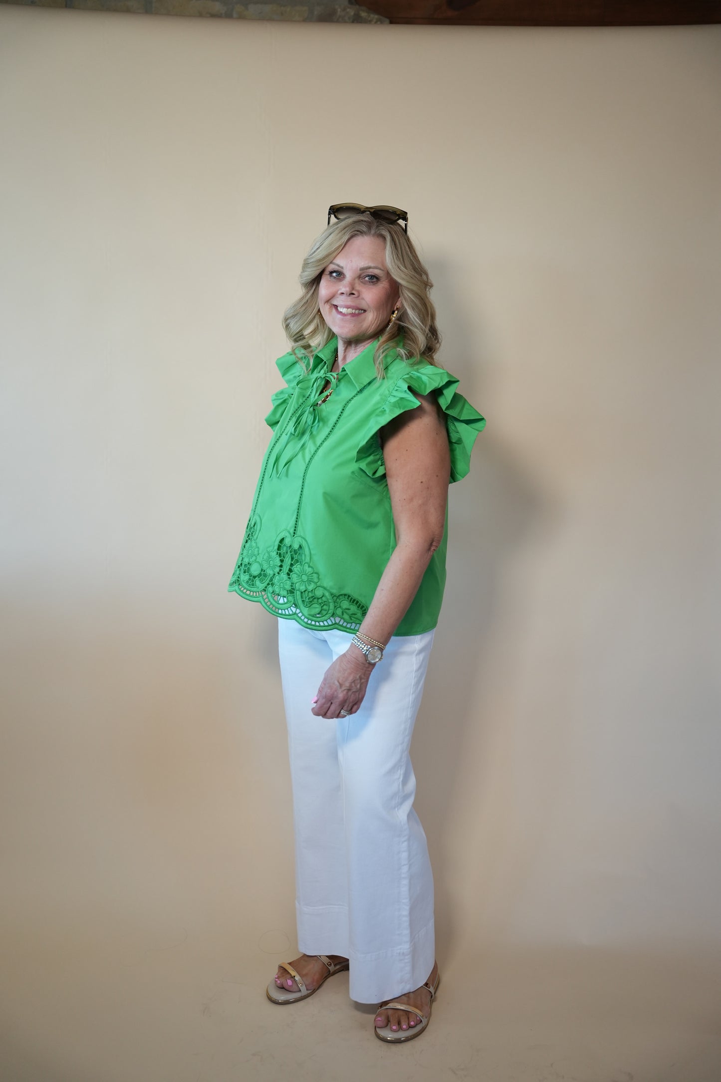 Green Embroidered Flutter Mila Top