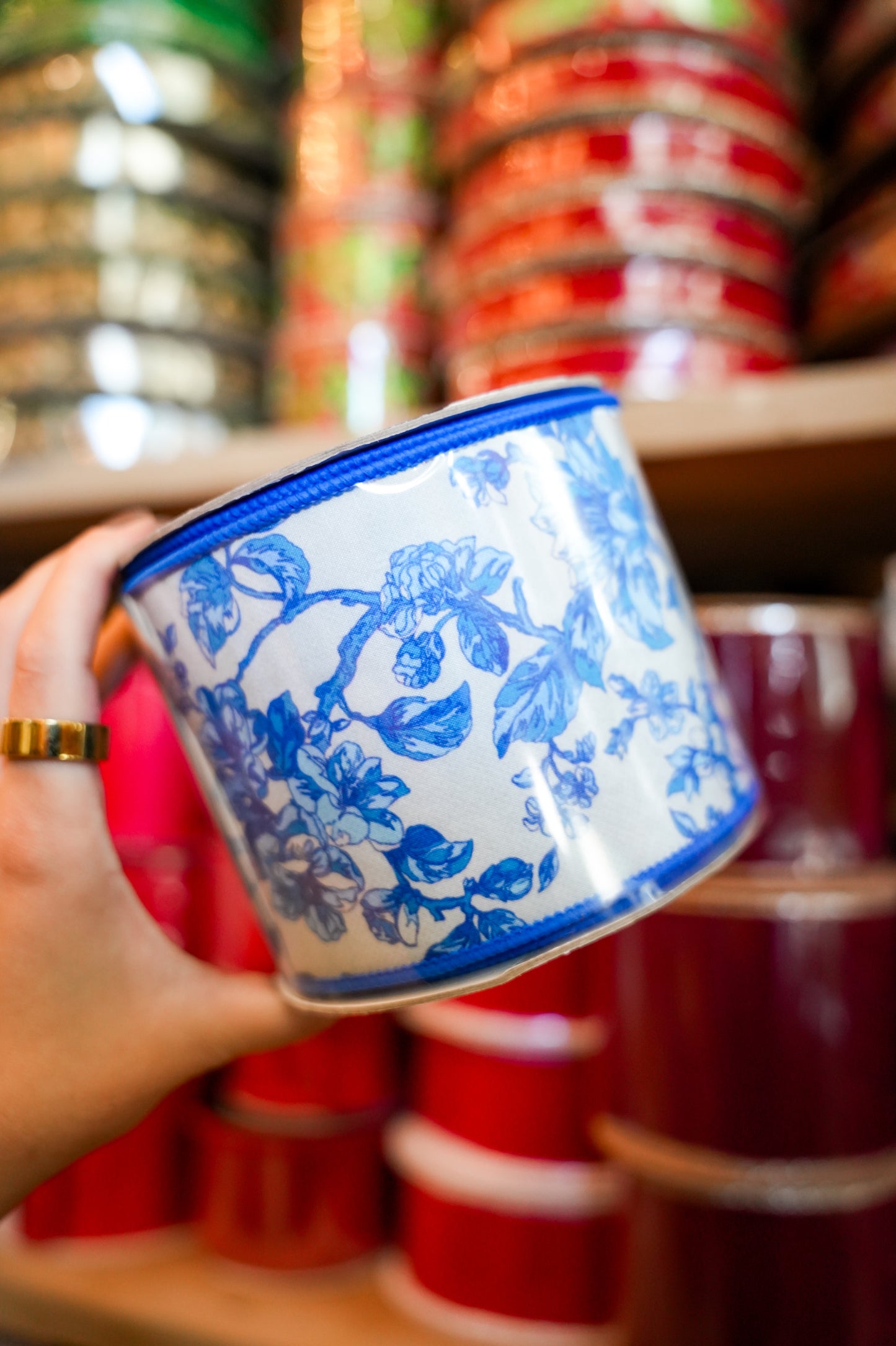 Blue Blossom Toile Ribbon 4" x 10yds