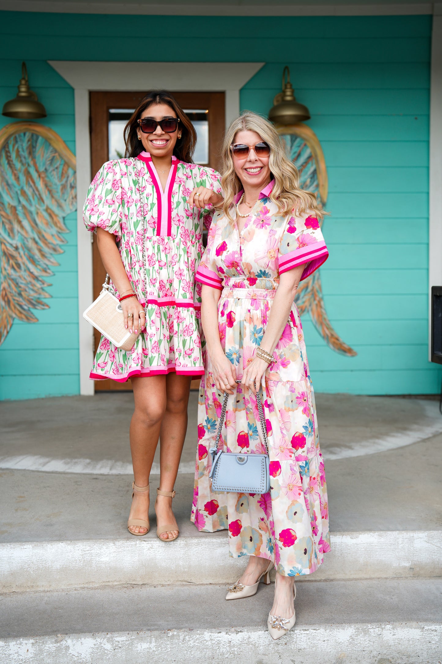 Pink Floral Dress w/Accent Band Detail